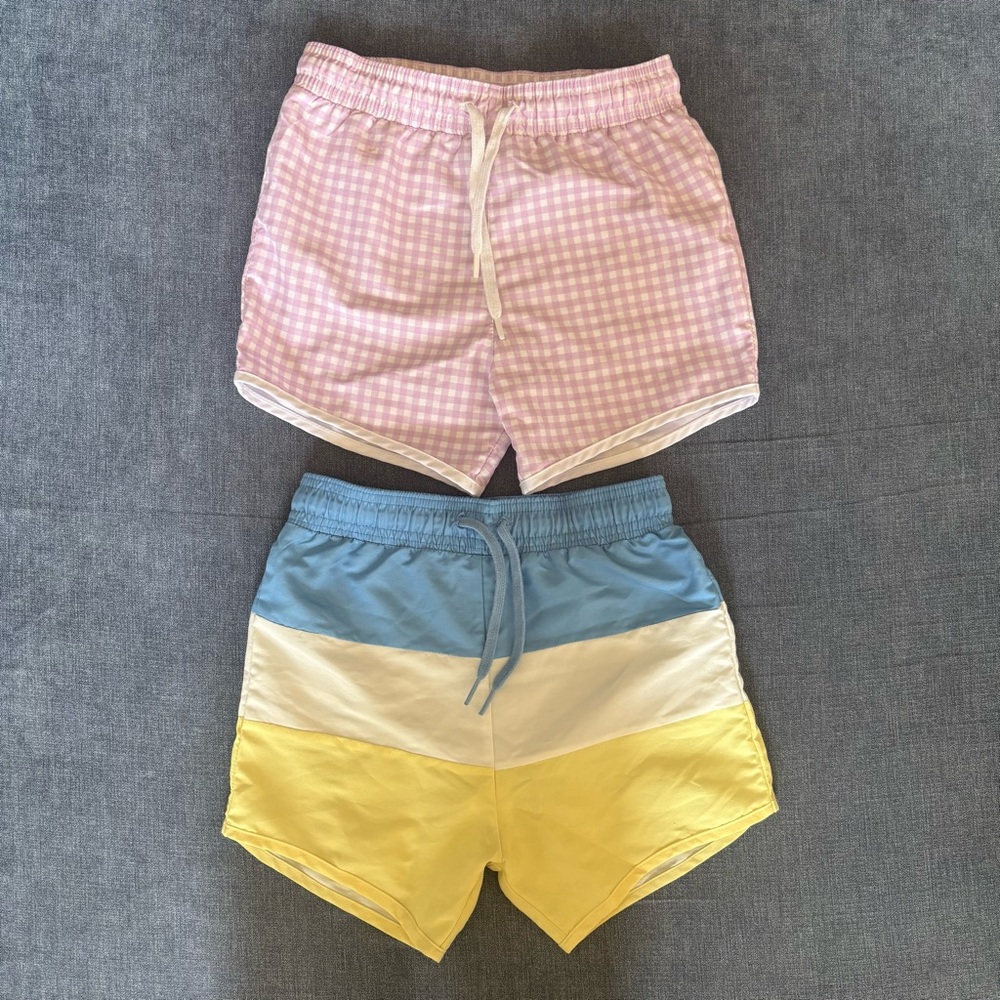 Kids Pink Gingham Swim Trunks - Casual Beach Shorts